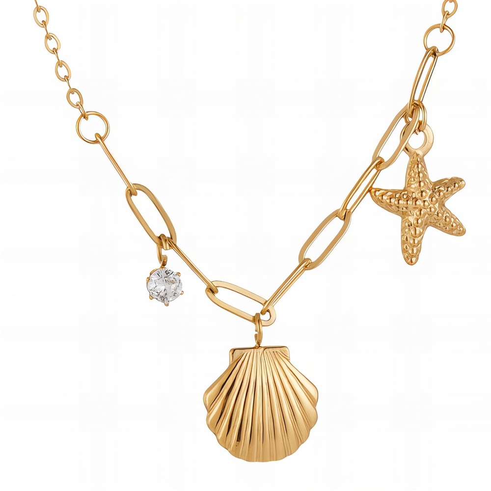 Ocean-Inspired Gold Charm Necklace